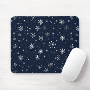 White Snowflakes on a Dark Blue Background Mouse Pad