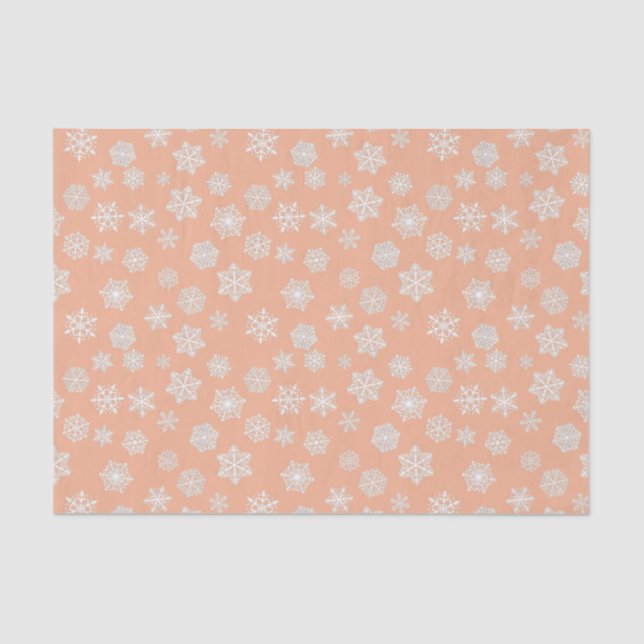 White snowflakes on a peach background tissue paper (Front)
