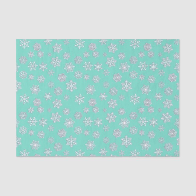 White snowflakes on an aqua background tissue paper (Front)