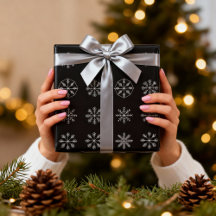 White Snowflakes On Black Background Christmas Wra