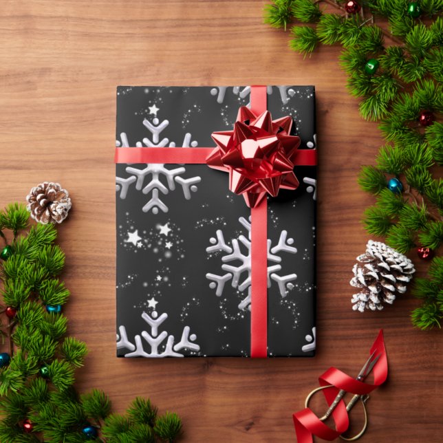 White Snowflakes on Black Christmas Wrapping Paper (Creator Uploaded)