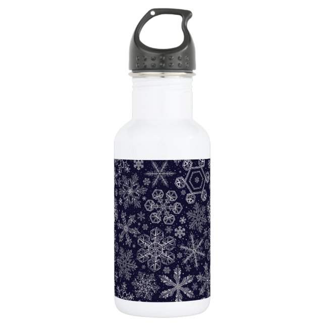White Snowflakes on blue 532 Ml Water Bottle (Front)