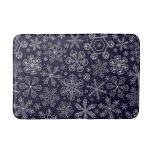 White Snowflakes on blue Bath Mat