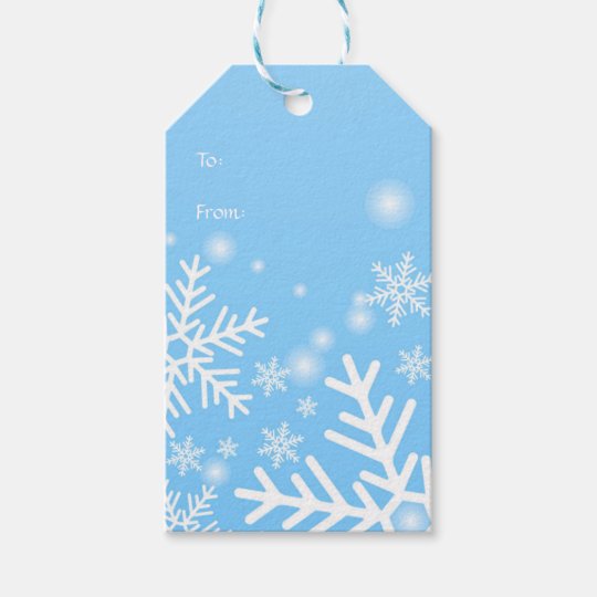 White Snowflakes On Blue Christmas Gift Tags | Zazzle.ca
