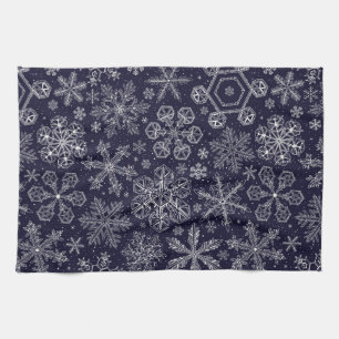 White Snowflakes on blue Kitchen Towel