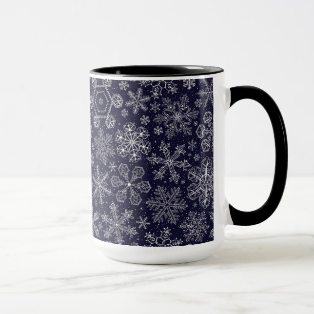 White Snowflakes on blue Mug (Right)