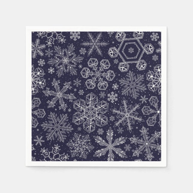 White Snowflakes on blue Napkin (Front)