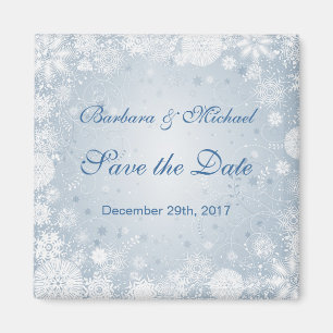 White snowflakes on blue Save the Date Magnet