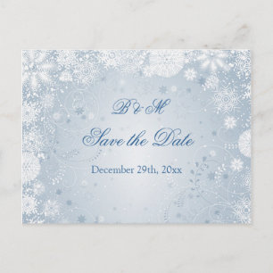 White snowflakes on blue Save the date Postcard
