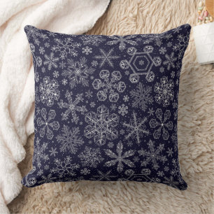 White Snowflakes on blue Throw Pillow