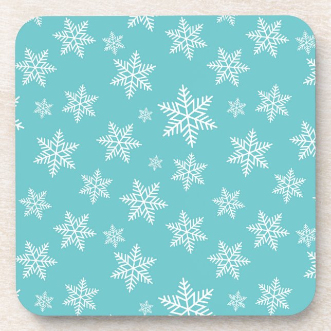 White Snowflakes on Blue Winter Pattern Coaster (Front)