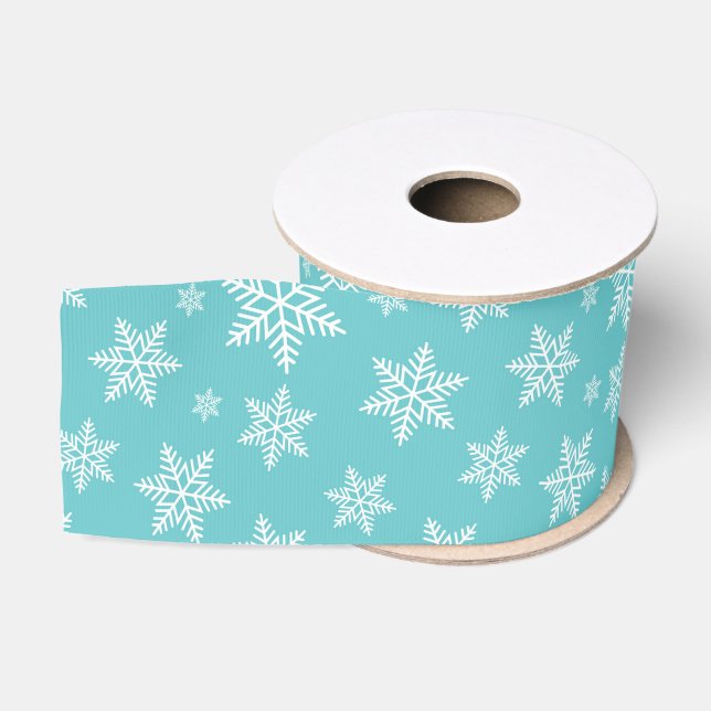 White Snowflakes on Blue Winter Pattern Grosgrain Ribbon (Spool)