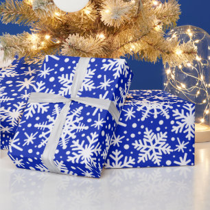 White Snowflakes on Blue  Wrapping Paper