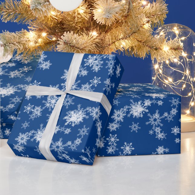 White Snowflakes On Blue Wrapping Paper (Holidays)