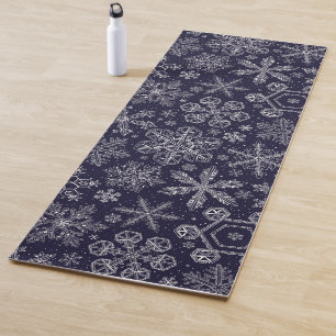 White Snowflakes on blue Yoga Mat