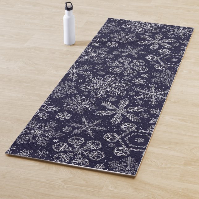 White Snowflakes on blue Yoga Mat (In Situ)