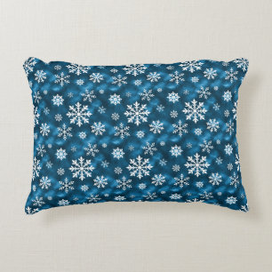 White Snowflakes On Cool Blue Festive Christmas Accent Pillow