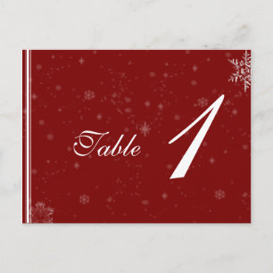 White Snowflakes on Cranberry Wedding Table Number Postcard