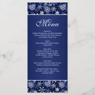 White snowflakes on dark blue Menu Rack Card