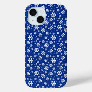 White Snowflakes on Dark Blue Winter Pattern iPhone 15 Case