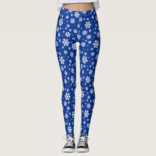 White Snowflakes on Dark Blue Winter Pattern Leggings