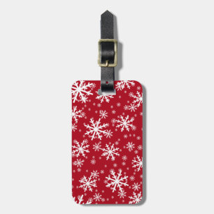 White Snowflakes on Dark Red Luggage Tag