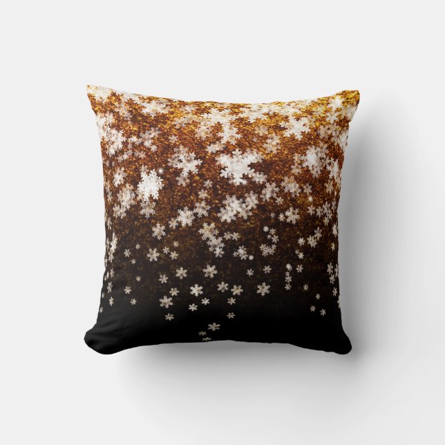 White Snowflakes on gold Throw Pillow (Front)