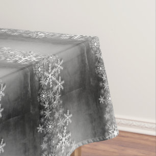 White snowflakes on gray, christmas tablecloth