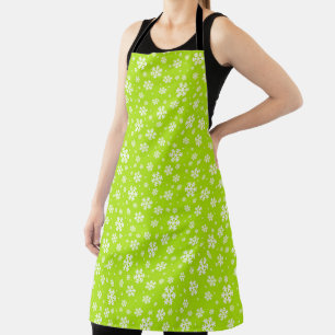 White Snowflakes on Green Winter Pattern Apron