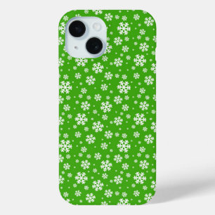 White Snowflakes on Green Winter Pattern iPhone 15 Case