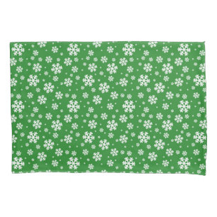 White Snowflakes on green Winter Pattern Pillowcase