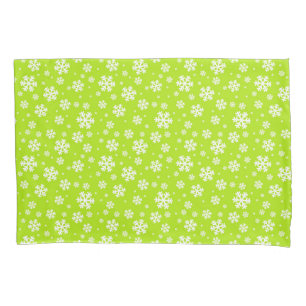 White Snowflakes on Green Winter Pattern Pillowcase