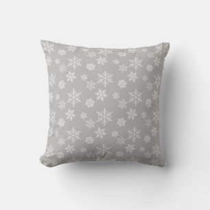 White Snowflakes on Grey Throw Pillow