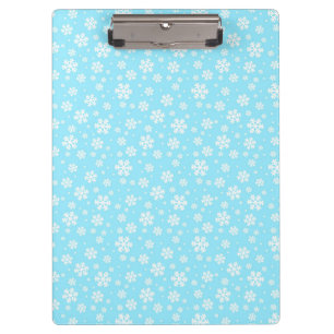 White Snowflakes on Light Blue Winter Pattern Clipboard