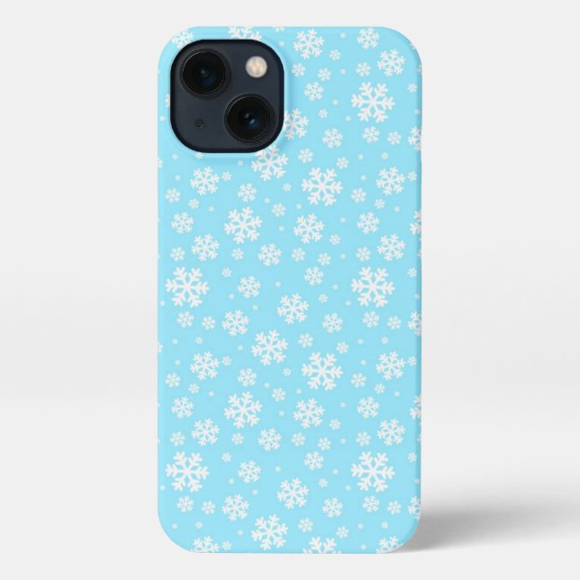 White Snowflakes on Light Blue Winter Pattern iPhone Case (Back)