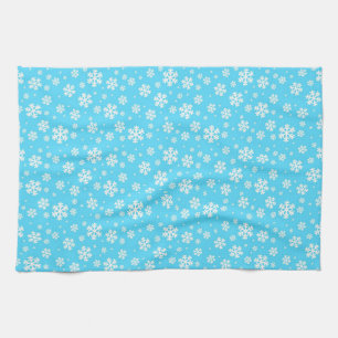 White Snowflakes on Light Blue Winter Pattern Kitchen Towel