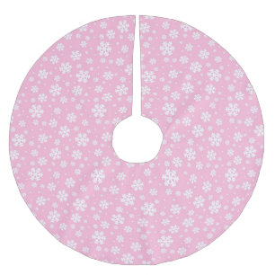 White Snowflakes on Light Pink Winter Pattern Brushed Polyester Tree Skirt