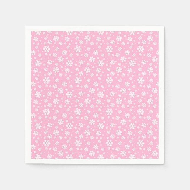 White Snowflakes on Light Pink Winter Pattern Napkin (Front)