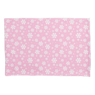 White Snowflakes on Light Pink Winter Pattern Pillowcase
