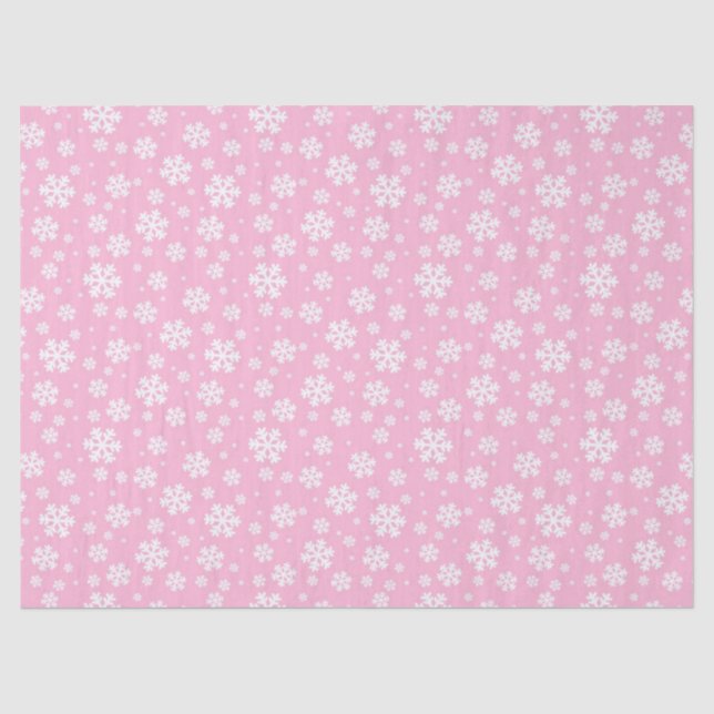White Snowflakes on Light Pink Winter Pattern Tissue Paper (Front)