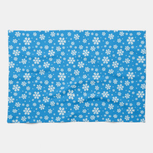 White Snowflakes on Mid Blue Winter Pattern Kitchen Towel