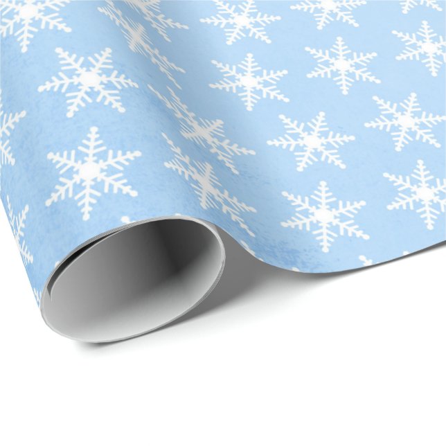 White Snowflakes On Pale Blue Wrapping Paper (Roll Corner)