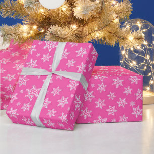 White Snowflakes on Pink Winter Pattern Wrapping Paper