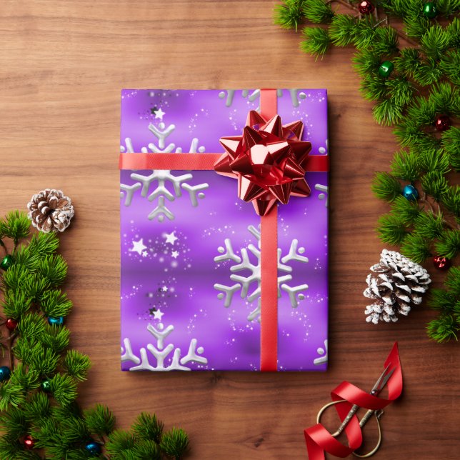 White Snowflakes on Purple Christmas Wrapping Paper (Holiday Gift)