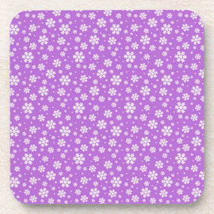 White Snowflakes on Purple Winter Pattern Coaster