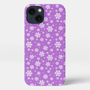 White Snowflakes on Purple Winter Pattern iPhone 13 Case