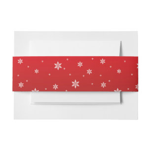 White Snowflakes on red Background Belly Band Invitation Belly Band