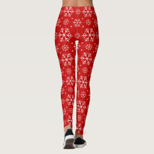 White Snowflakes on Red Background Christmas Leggings