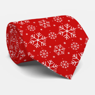 White Snowflakes on Red Background Christmas Tie