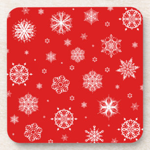 White snowflakes on red background coaster